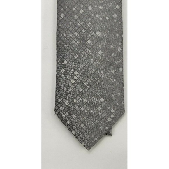 DKNY Mens Neck Tie Charcoal Gray Distressed Check - Picture 2 of 8